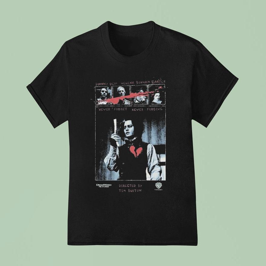 Sweeney Todd Dream Works Pictures Johnny Depp Helena Bonham Carter Never Forget Never Forgive Shirt