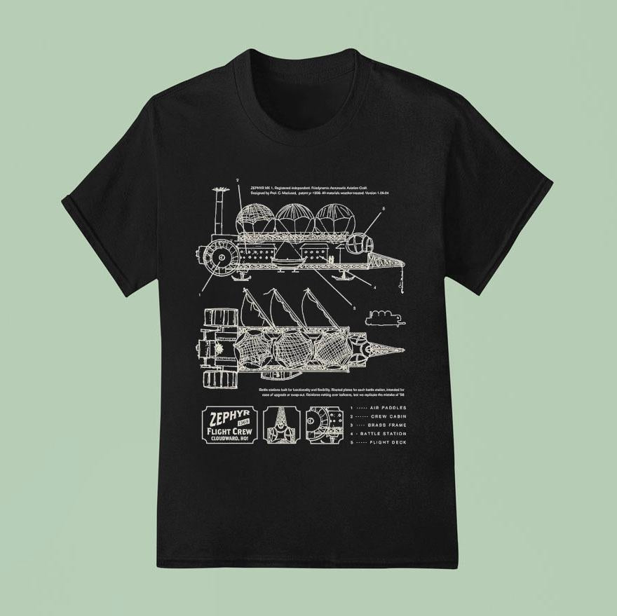 Zephyr Airship Diagram Fight Crew Cloudward Ho Shirt